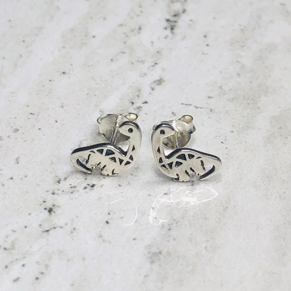 925 Sterling Silver Dinosaur Earrings - Picture 1 of 16